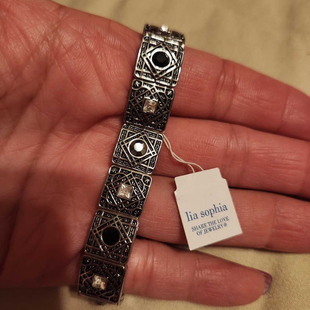 Lia Sophia Intricate Silver and Black Bracelet